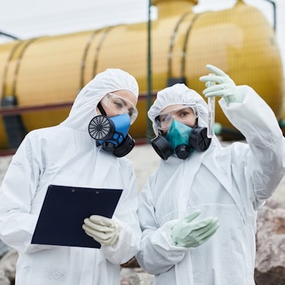 Workers Discussing about chemical delivery