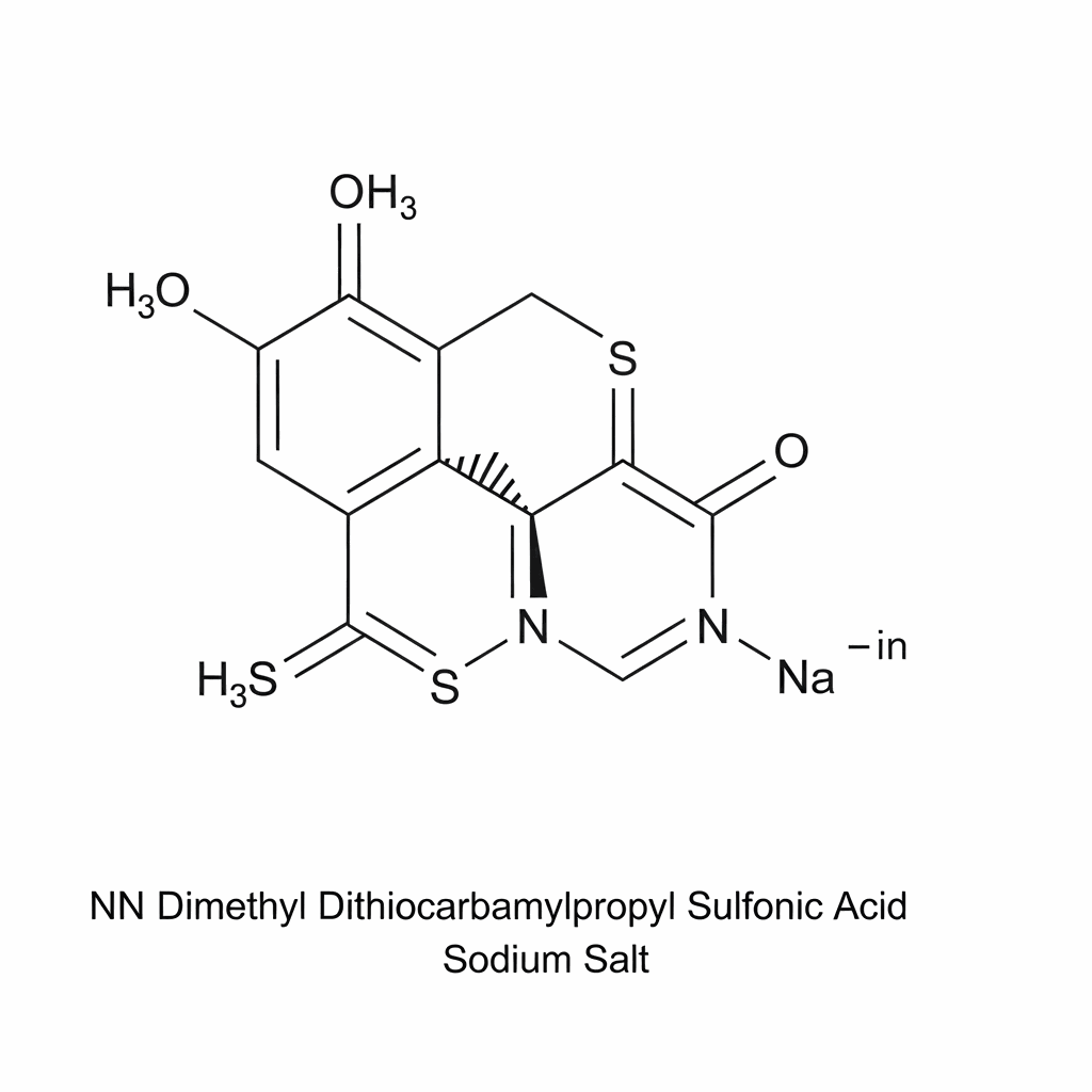 Chemical structure of NN Dimethyl Dithiocarbamylpropyl Sulfonic Acid Sodium Salt